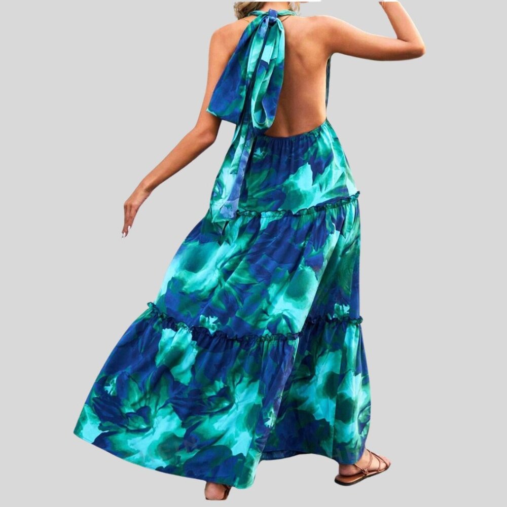 Boho Low Cut V Neck Backless Dress - Picture 2 of 8